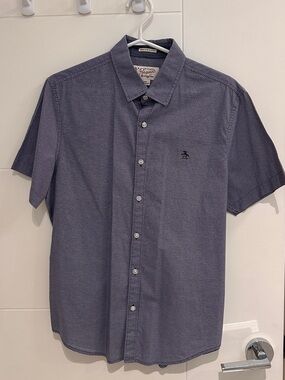Original Penguin Navy Micro-Print Short-Sleeve Button-Down Shirt